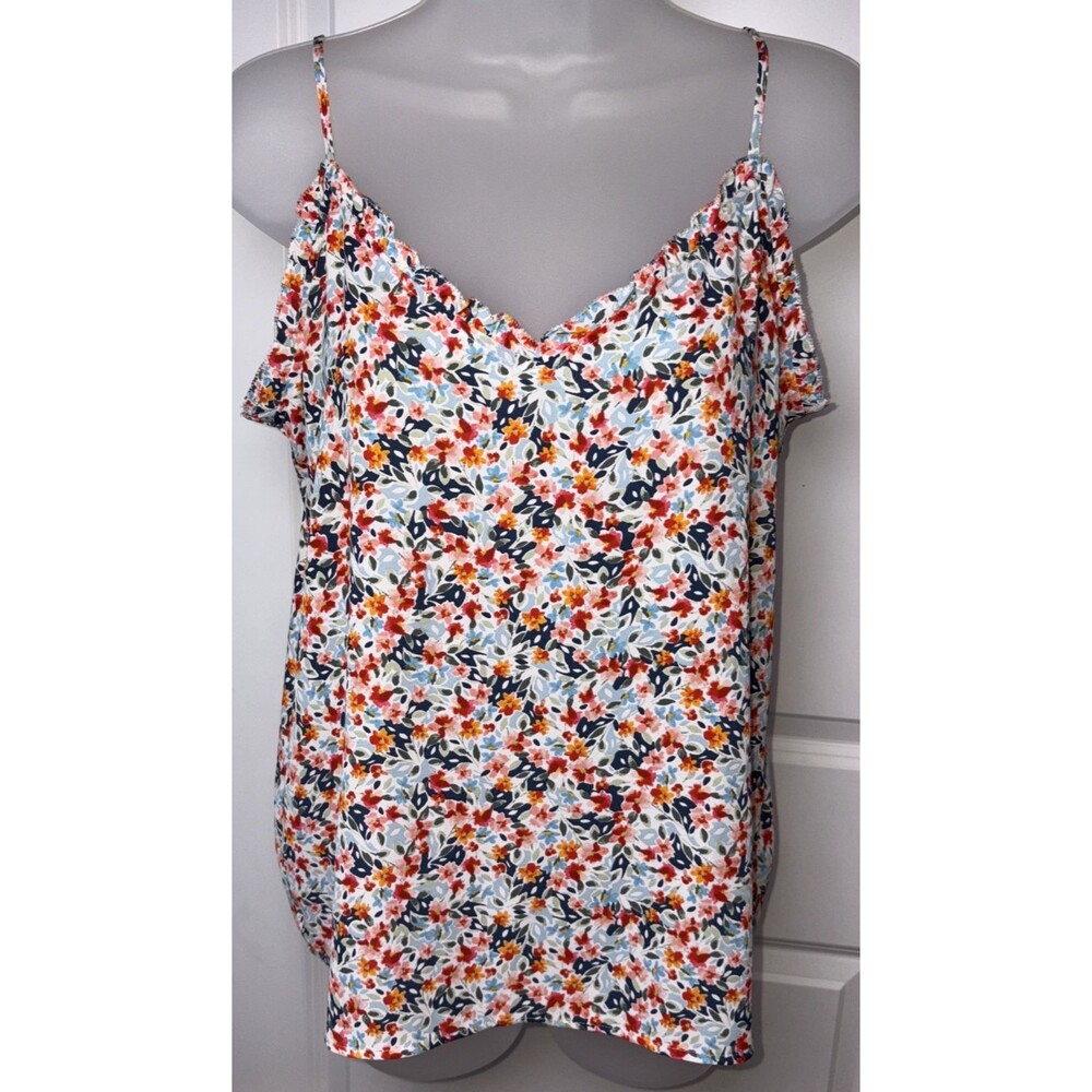 Loft Small Cami Ruffle Spaghetti Strap Tank Top Floral women spring cottage